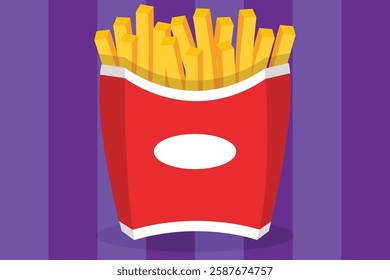 Crispy and tasty french fries potato fast food in red pack vector illustration