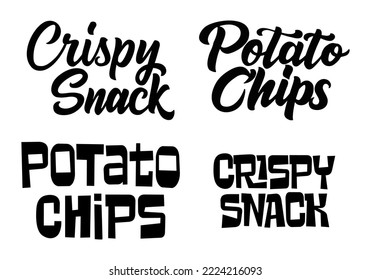 Crispy text, lettering quote hand drawn creative concept for your business. Chips modern style, product. Vector illustration.