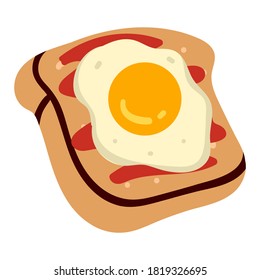 Crispy toast made of bread, tomato sauce and fried egg. Isolated sandwich or snack served in care or restaurant. Organic ingredient, menu for vegetarians. Nutrition and dieting, vector in flat