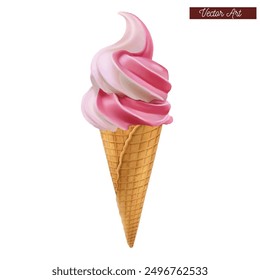 crispy wafer delicious strawberry flavor vector realistic cone ice cream summer star dessert