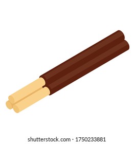 Crispy Wafer Stick with Chocolate or Cocoa filled isolated on white background isometric view