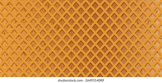 Crispy waffle texture seamless pattern. Perfect for ice cream, dessert packaging, bakery backgrounds, textile design, menu decoration and sweet food themes. Editable vector.