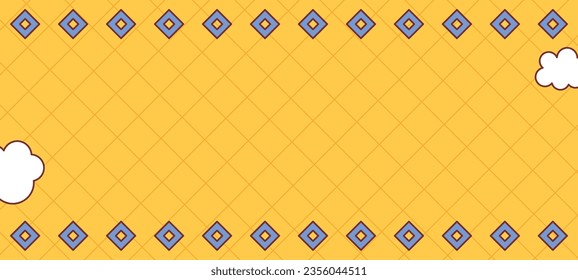 Crisscross background of diamonds with yellow, lavender and white 
 cloud elements