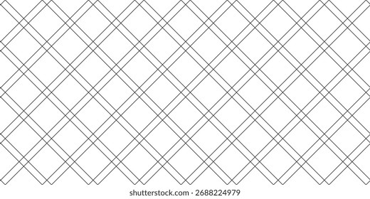 Líneas cruzadas sin patrón. Cuadrícula mínima en blanco y negro. Línea diagonal de rombo textura a cuadros. Fondo de contorno simple de Gingham 