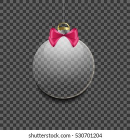 Cristal Christmas ball with pink bow on transparent background vector illustation