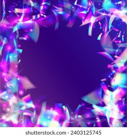 Cristal Confetti. Carnival Effect. Violet Metal Background. Digital Foil. Unicorn Art. Disco Flare. Glitch Tinsel. Party Realistic Gradient. Blue Cristal Confetti