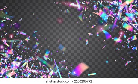 Cristal Effect. Webpunk Art. Glitter Foil. Carnival Confetti. Laser Flyer. Holographic Glare. Metal Multicolor Decoration. Pink Shiny Tinsel. Violet Cristal Effect