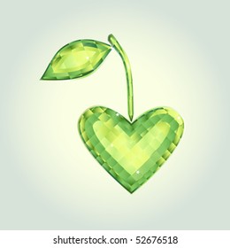 Cristal emblem in shape of emerald heart.