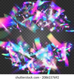 Cristal Glare. Flying Art. Disco Prism. Falling Confetti. Digital Foil. Blur Carnaval Decoration. Blue Metal Tinsel. Birthday Background. Purple Cristal Glare