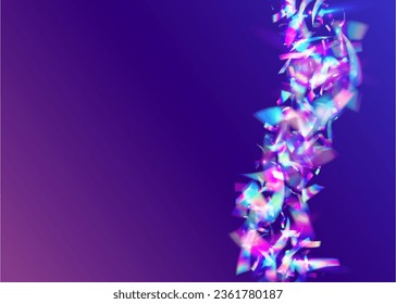 Cristal Glitter. Party Abstract Sunlight. Flying Art. Neon Texture. Blue Retro Confetti. Hologram Effect. Fantasy Foil. Laser Prism. Purple Cristal Glitter