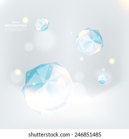 Cristal ice on an indistinct blue background. Vector illustration for your business presentation. To use on a flayer, booklets, printed materials, a concept of the sites.