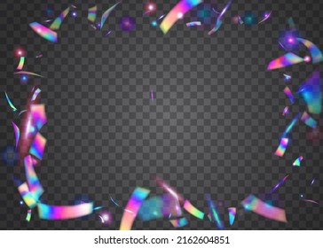 Cristal Tinsel. Glitch Confetti. Metal Multicolor Decoration. Falling Glitter. Unicorn Foil. Webpunk Art. Purple Shiny Sparkles. Party Prism. Pink Cristal Tinsel