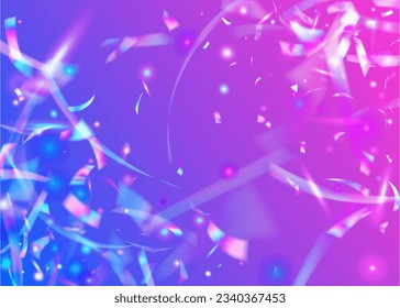 Cristal Tinsel. Glitter Art. Party Vaporwave Illustration. Flying Foil. Holographic Texture. Carnival Glare. Blur Design. Blue Disco Glitter. Purple Cristal Tinsel