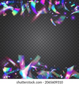 Cristal Tinsel. Iridescent Glare. Metal Design. Shiny Multicolor Sunlight. Flying Art. Pink Retro Confetti. Surreal Foil. Kaleidoscope Texture. Purple Cristal Tinsel