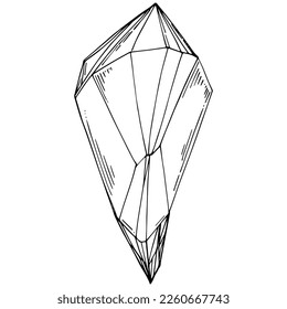 Ilustración del vector cristal. Resumen de objetos geométricos modernos con formas de diamante, cristales. Dibujo a mano en blanco y negro.