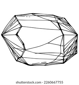 Cristal vector illustration. Abstract modern geometric objects with diamond shapes, crystals. Black and white hand draw.