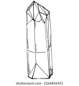 Ilustración del vector cristal. Resumen de objetos geométricos modernos con formas de diamante, cristales. Dibujo a mano en blanco y negro.