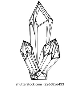 Cristal vector illustration. Abstract modern geometric objects with diamond shapes, crystals. Black and white hand draw.