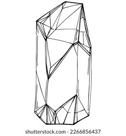 Cristal vector illustration. Abstract modern geometric objects with diamond shapes, crystals. Black and white hand draw.