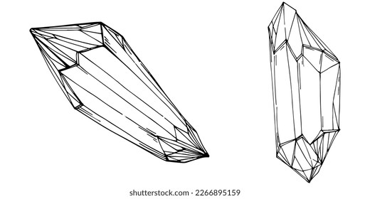 Cristal vector illustration. Abstract modern geometric objects with diamond shapes, crystals. Black and white hand draw.
