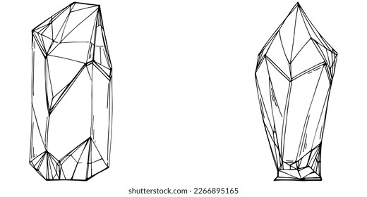 Cristal vector illustration. Abstract modern geometric objects with diamond shapes, crystals. Black and white hand draw.