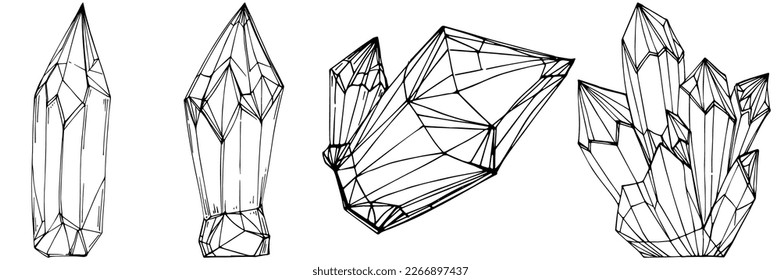 Christliche Vektorgrafik. Abstrakte moderne geometrische Objekte mit Diamantformen, Kristallen. Schwarz-Weiß-Handzeichen.