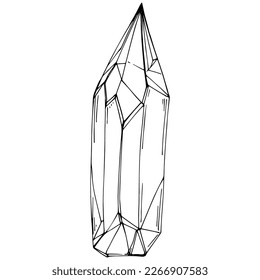 Cristal vector illustration. Abstract modern geometric objects with diamond shapes, crystals. Black and white hand draw.
