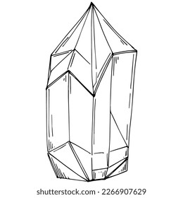Ilustración del vector cristal. Resumen de objetos geométricos modernos con formas de diamante, cristales. Dibujo a mano en blanco y negro.
