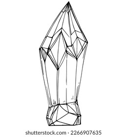 Ilustración del vector cristal. Resumen de objetos geométricos modernos con formas de diamante, cristales. Dibujo a mano en blanco y negro.