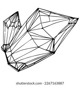 Ilustración del vector cristal. Resumen de objetos geométricos modernos con formas de diamante, cristales. Dibujo a mano en blanco y negro.