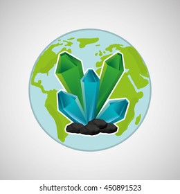 cristal in world map, green concept, vector illustration