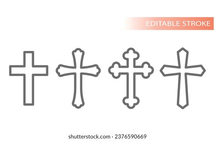 Cristian Cross oder katholische Vektorsymbol gesetzt. Kirche-Kruzifix, Christentum-Symbole.