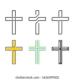 Cristian holy crosses set. Line style design religion symbols collection. Adjustable line width.