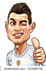 Cristiano Ronaldo a Portuguese professional footballer who plays as a forward for Spanish club Real Madrid and the Portugal national team,Vector,Caricature,Design,June,18,2018