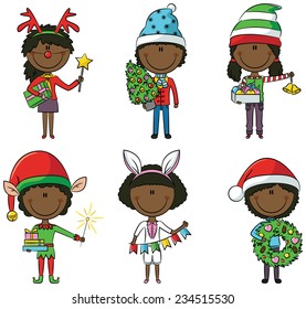 Cristmas African-American children with gifts and decorations