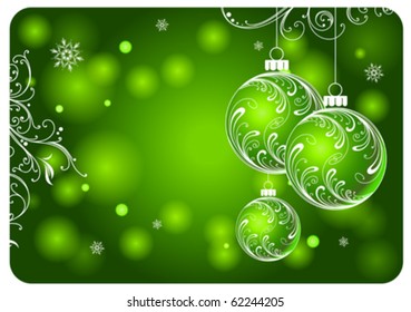 Cristmas balls on green background