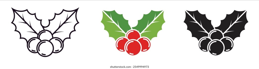 Vector del icono de la baya de Navidad. Icono de la ilustración de la baya del invierno. Conjunto de planta de Holly. Navidades y Elementos decorativos del símbolo del Año Nuevo. Icono de la baya de acebo hojas y bayas muérdago Símbolo de Navidades