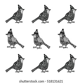 cristmas birds with hats zentagle pattern