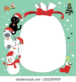  Cristmas card with cats and snowman.