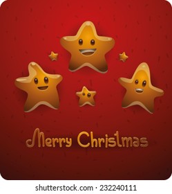 Cristmas Card with funny golden stars, vector