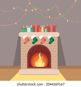 Cristmas fireplace with socks and lights