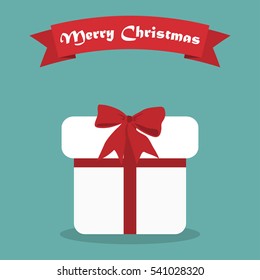 Cristmas gift with shadow and ribbon in a flat design