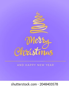 cristmas greeting card with glowing garland. One line vector illustration.