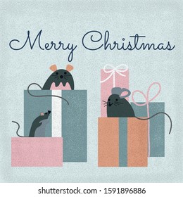 Cristmas illustration with animal of the year mice