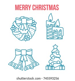 Cristmas linear flat icons. Lineart icons set/