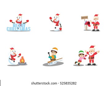 cristmas plays snow cartoon set