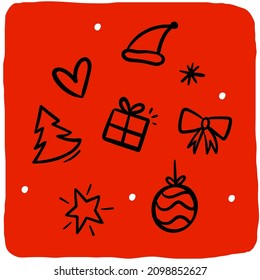 Cristmas set of icons. Hand drawing style. Vector.