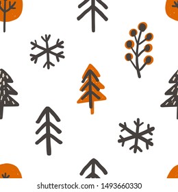 Cristmas tree seamless pattern. Stylized object on white background. Colorful grunge style. Scandinavian style.