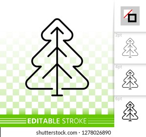 Cristmas Tree thin line icon. Outline web sign of conifer. Spruce linear pictogram with different stroke width. Simple vector symbol, transparent background. Pine editable stroke icon without fill