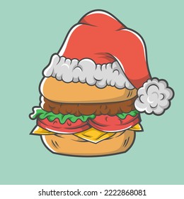 cristmass burger with santa claus hat. vector design and doodle art. for tshirt design company logo an others